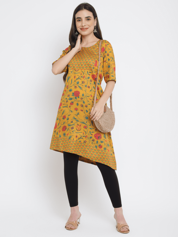 Yellow Printed Floral Mughal Kurti