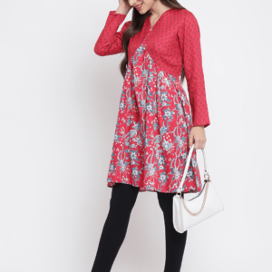 Red Printed Jacquard Kurta