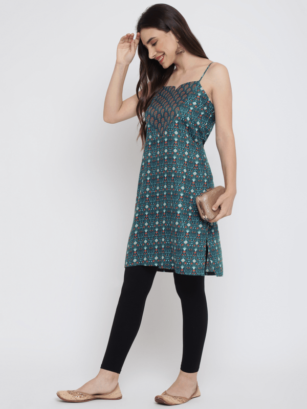 Green Printed Floral Daisy Kurti