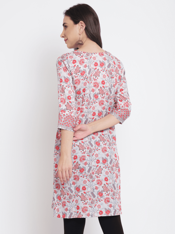 White Printed Floral Paisley Kurta