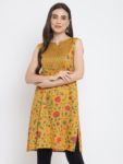 Mustard Printed Floral Tulip Kurta