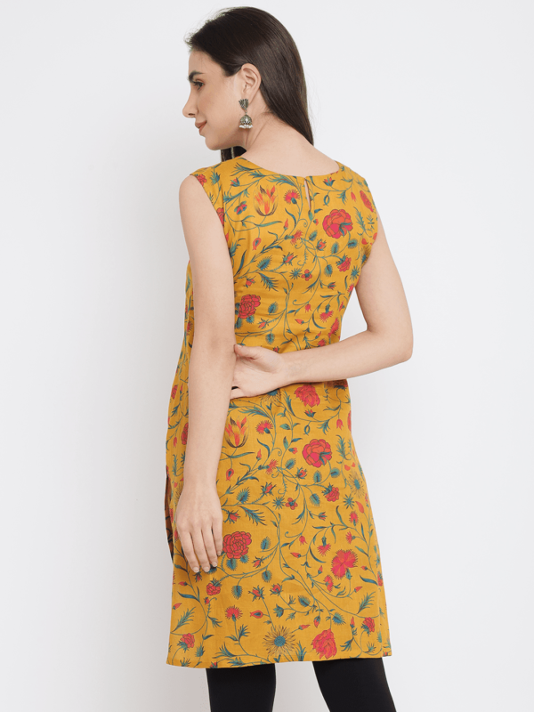 Mustard Printed Floral Tulip Kurta