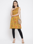 Mustard Printed Floral Tulip Kurta