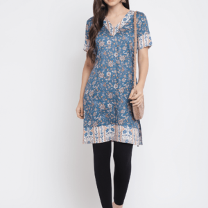 Blue Printed Floral Rani Kurta