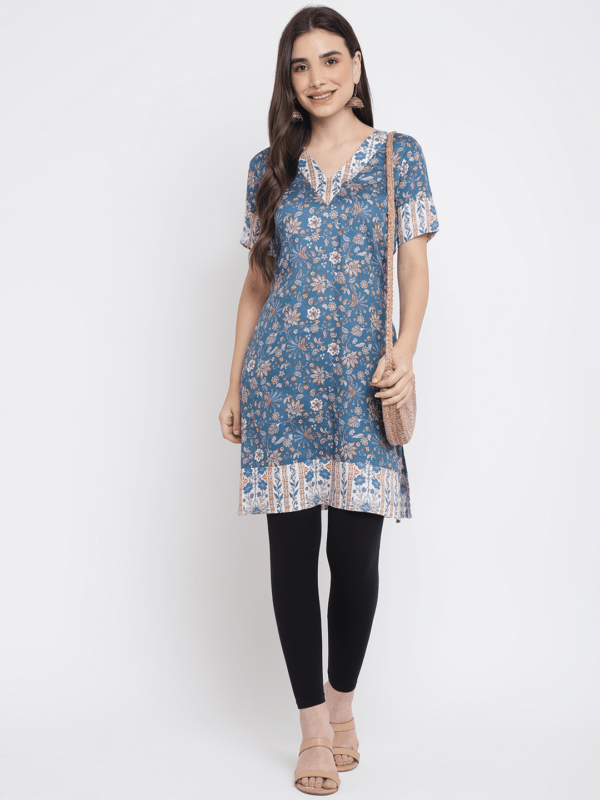 Blue Printed Floral Rani Kurta