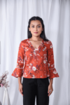 Red Printed Floral Bell Sleeves Top