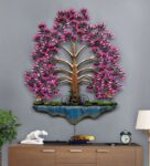 Metal Pesto Tree with LED Wall Art Decoration Hanging Sculpture Accent Cycle on Rock with Tree Big (size 33 * 30 inches)