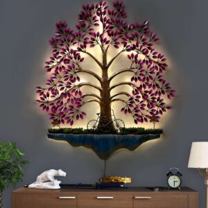 Metal Pesto Tree with LED Wall Art Decoration Hanging Sculpture Accent Cycle on Rock with Tree Big (size 33 * 30 inches)