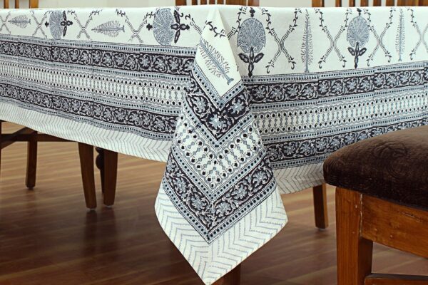 Indian Handmade Cotton Table Cover White Reusable Table Cloth Dining Table Cover