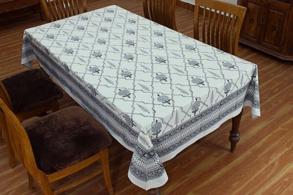 Indian Handmade Cotton Table Cover White Reusable Table Cloth Dining Table Cover