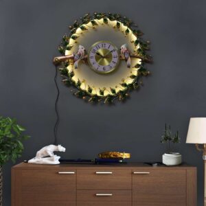 Two Bird Clock With Led Lights Made of Metal With Available Size 30*28 Inches