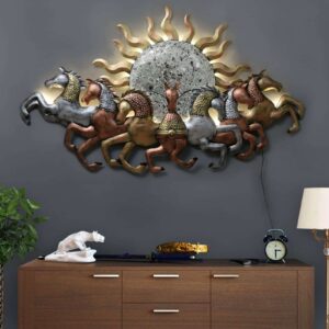 Metal with LED Lightings Seven Lucky Galloping Horses Sunrise