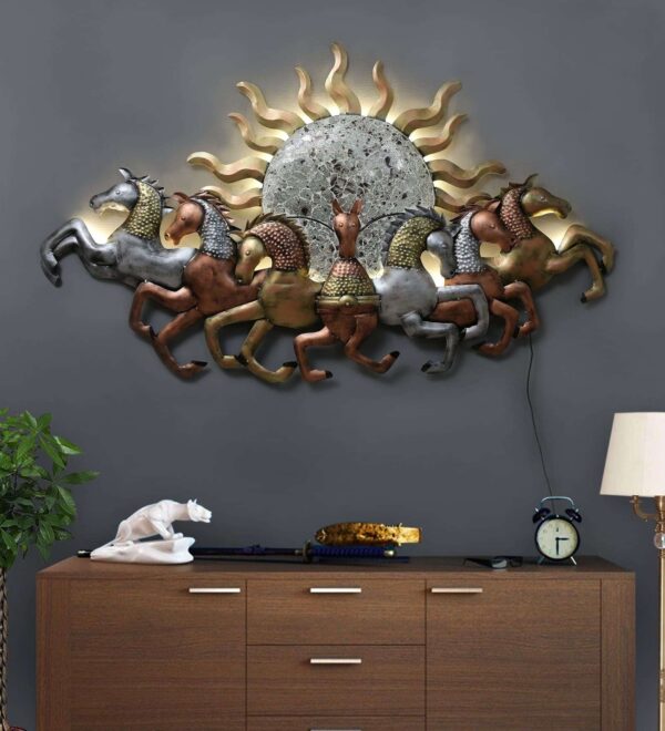 Metal with LED Lightings Seven Lucky Galloping Horses Sunrise