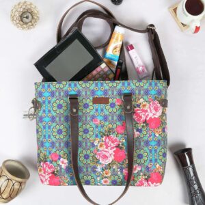 Blue and Pink Flower Women Tote Handbag