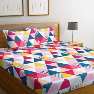 TC Cotton Feel Glace Cotton 1 Double Bedsheet with Pillow Covers