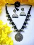 Double Layer Silver Sun Durga Necklace