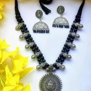 Double Layer Silver Sun Durga Necklace