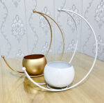 Combo of 2 Metal Crescent Moon shape Gold & White Planter Pot 9 inches