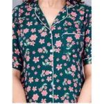 Women's Casual Half Sleeve Printed Viscose Rayon Shirt With Pyjama Pant Night Suit Set (Teal)