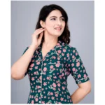 Women's Casual Half Sleeve Printed Viscose Rayon Shirt With Pyjama Pant Night Suit Set (Teal)