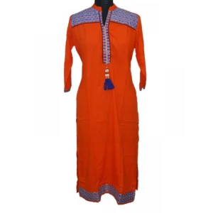 Women's Rayon Kurtis (Orange, XXL)