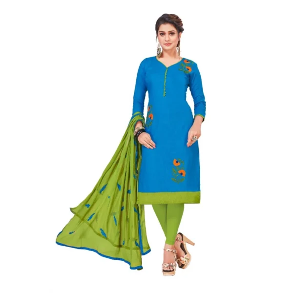 Women's Slub Cotton Unstitched Salwar-Suit Material With Dupatta (Blue, 2-2.5mtrs)