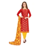 Women's Banarasi Jacquard Unstitched Salwar-Suit Material With Dupatta (Red, 2-2.5mtrs)