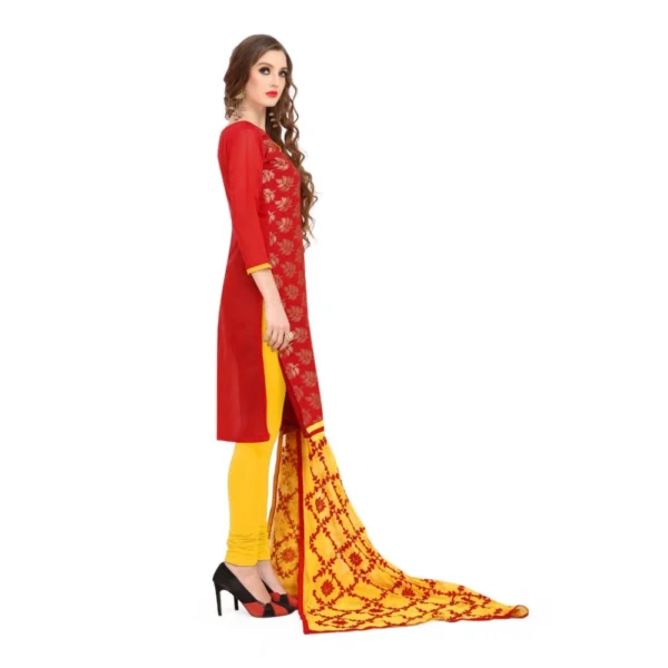 Women's Banarasi Jacquard Unstitched Salwar-Suit Material With Dupatta (Red, 2-2.5mtrs)