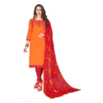 Women's Slub Cotton Unstitched Salwar-Suit Material With Dupatta (Oranage, 2-2.5mtrs)