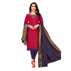 Women's Slub Cotton Unstitched Salwar-Suit Material With Dupatta (Magenta, 2 Mtr)