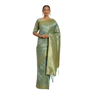 Women's Banarasi silk Saree with Blouse (Sky blue, 5-6mtr)