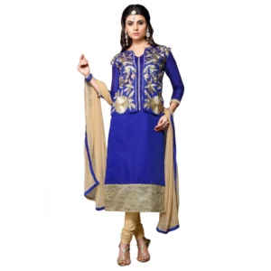 Women's Chanderi Unstitched Salwar Suit-Material With Dupatta (Blue,2.3 Mtrs)