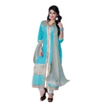 Women's Cotton Unstitched Salwar Suit-Material With Dupatta (Sky Blue,2.2 Mtrs)