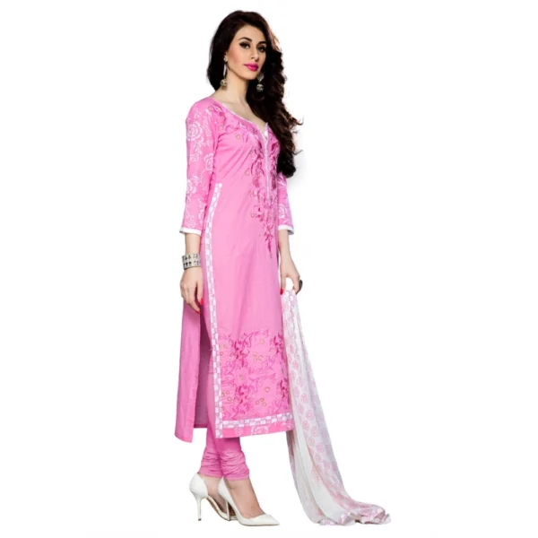 Women's Cotton Unstitched Salwar Suit-Material With Dupatta (Light Pink,2.3 Mtrs)