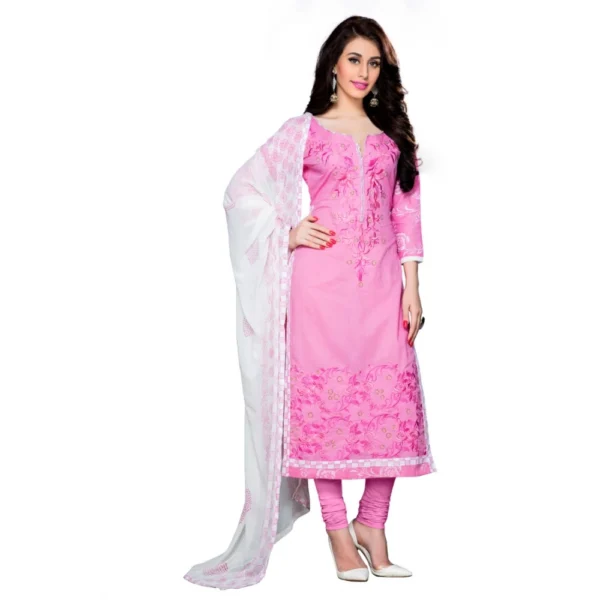 Women's Cotton Unstitched Salwar Suit-Material With Dupatta (Light Pink,2.3 Mtrs)