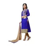 Women's Chanderi Unstitched Salwar Suit-Material With Dupatta (Blue,2.3 Mtrs)