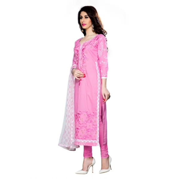 Women's Cotton Unstitched Salwar Suit-Material With Dupatta (Light Pink,2.3 Mtrs)