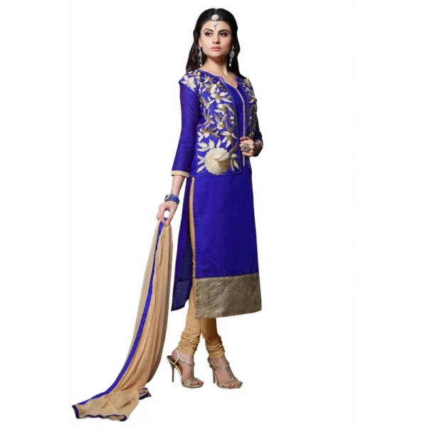 Women's Chanderi Unstitched Salwar Suit-Material With Dupatta (Blue,2.3 Mtrs)