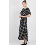 Women's Crepe Checked Half Sleeves Full Length Gown(Black)