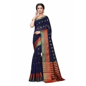 Women's Cotton_Silk Saree (Navy Blue ,5-6Mtrs)