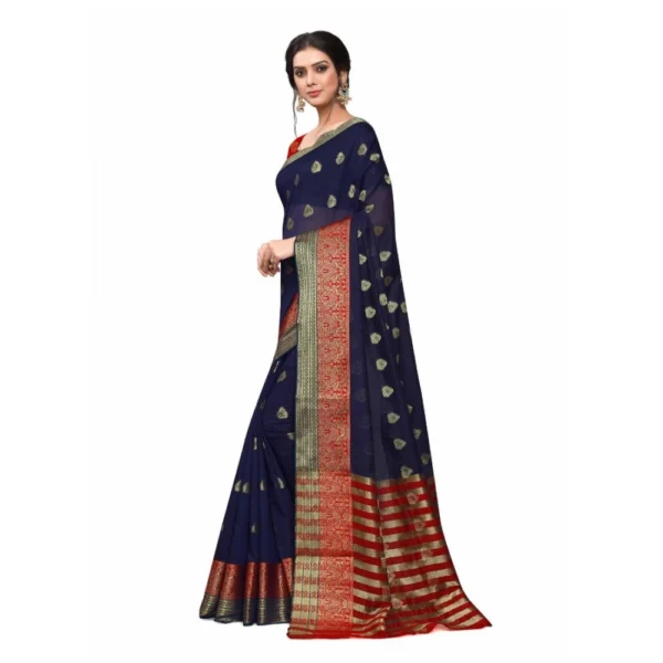 Women's Cotton_Silk Saree (Navy Blue ,5-6Mtrs)