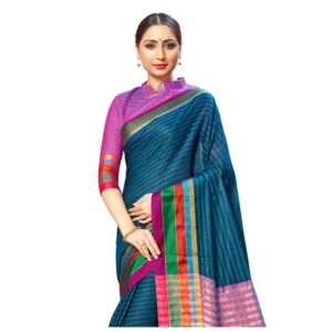 Women's Cotton Silk Sarees (Blue , 5-6Mtrs)