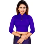 Women's Stretchable Readymade Blouse Cotton Lycra (Size-Free Size ,Neck Type-Collar)