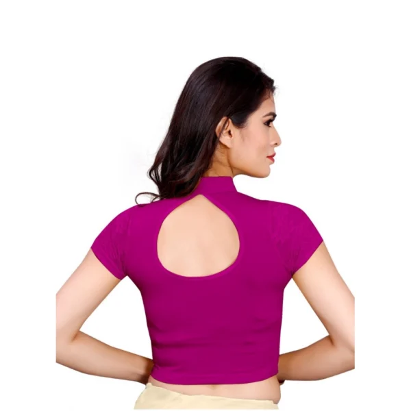 Women's Stretchable Readymade Blouse Cotton Lycra (Size-Free Size ,Neck Type-Collar)