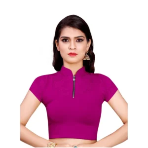 Women's Stretchable Readymade Blouse Cotton Lycra (Size-Free Size ,Neck Type-Collar)