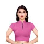 Women's Stretchable Readymade Blouse Cotton Lycra (Size-Free Size ,Neck Type-Collar)