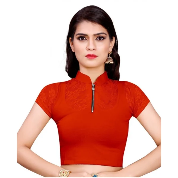 Women's Stretchable Readymade Blouse Cotton Lycra (Size-Free Size ,Neck Type-Collar)