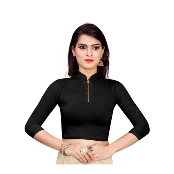 Women's Stretchable Readymade Blouse Cotton Lycra (Size-Free Size ,Neck Type-Collar)