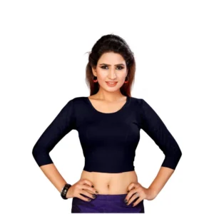 Women's Stretchable Readymade Blouse Cotton Lycra (Size-Free Size ,Neck Type-Round)