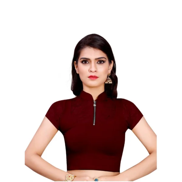 Women's Stretchable Readymade Blouse Cotton Lycra (Size-Free Size ,Neck Type-Collar)